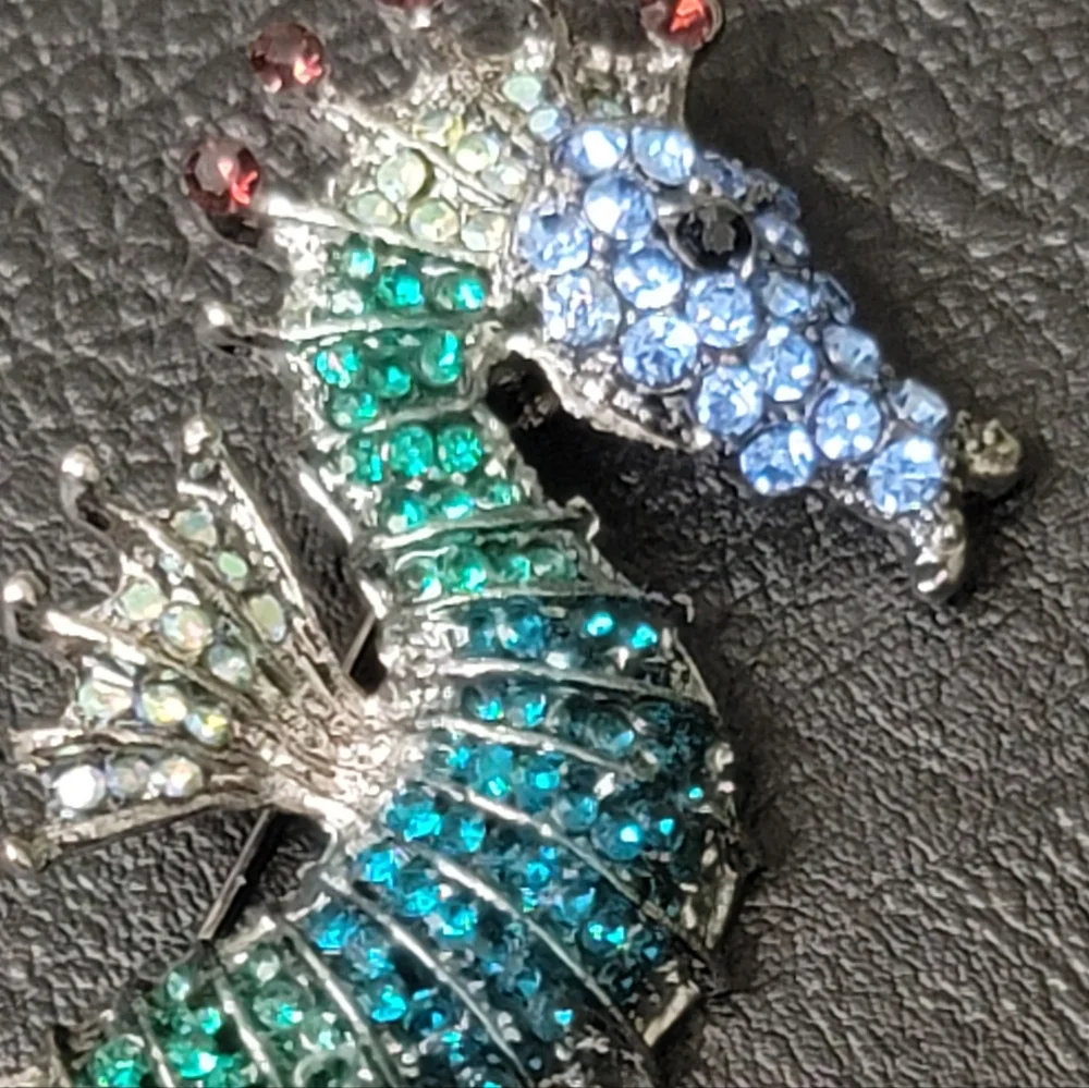 Beautiful Seahorse Brooch- Blue, Green, & AB Rhinestones - NWOT